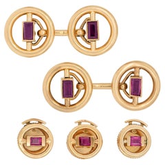 VAN CLEEF & ARPELS Retro 18k Ruby Five Piece Cufflink and Button Set
