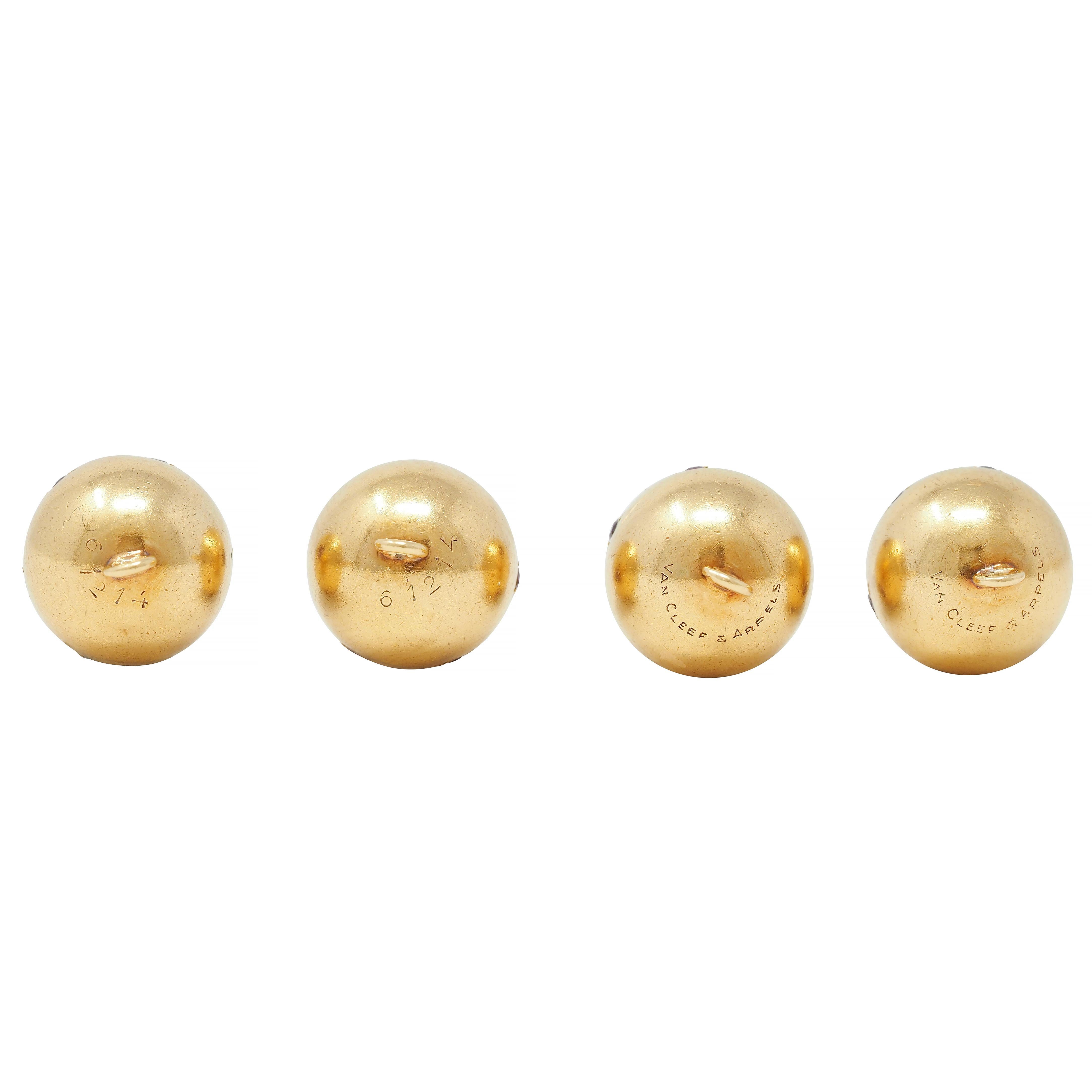Men's Van Cleef & Arpels Retro 2.20 CTW Ruby 18 Karat Gold Vintage Sphere Cufflinks For Sale