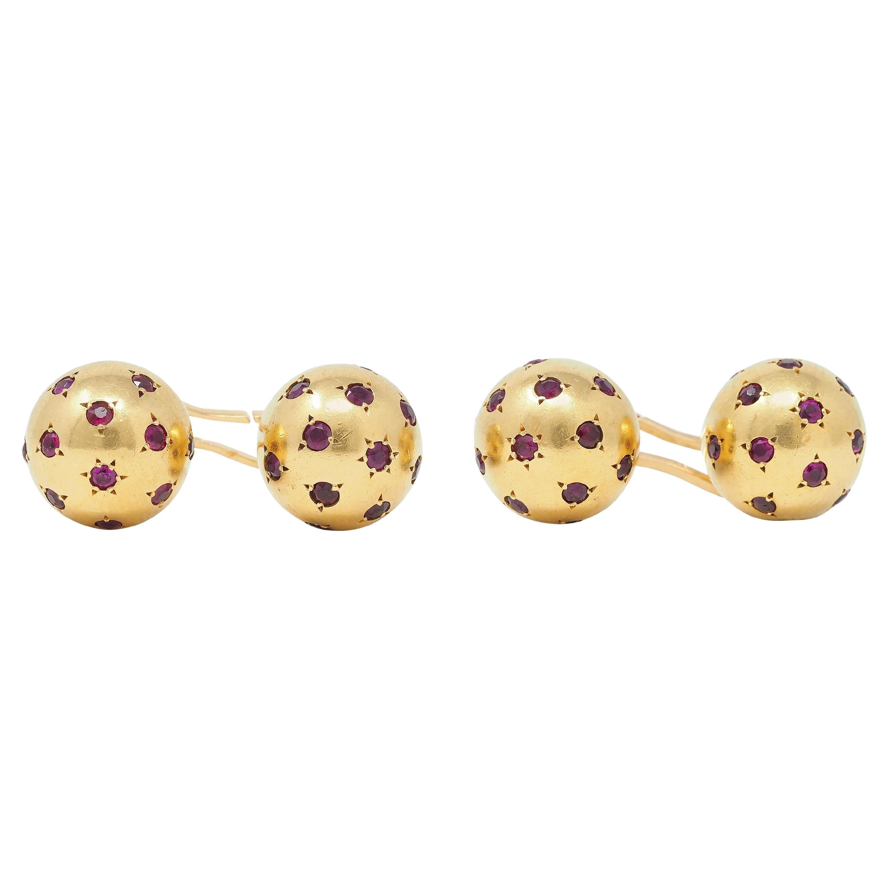 Van Cleef & Arpels Retro 2.20 CTW Ruby 18 Karat Gold Vintage Sphere Cufflinks For Sale