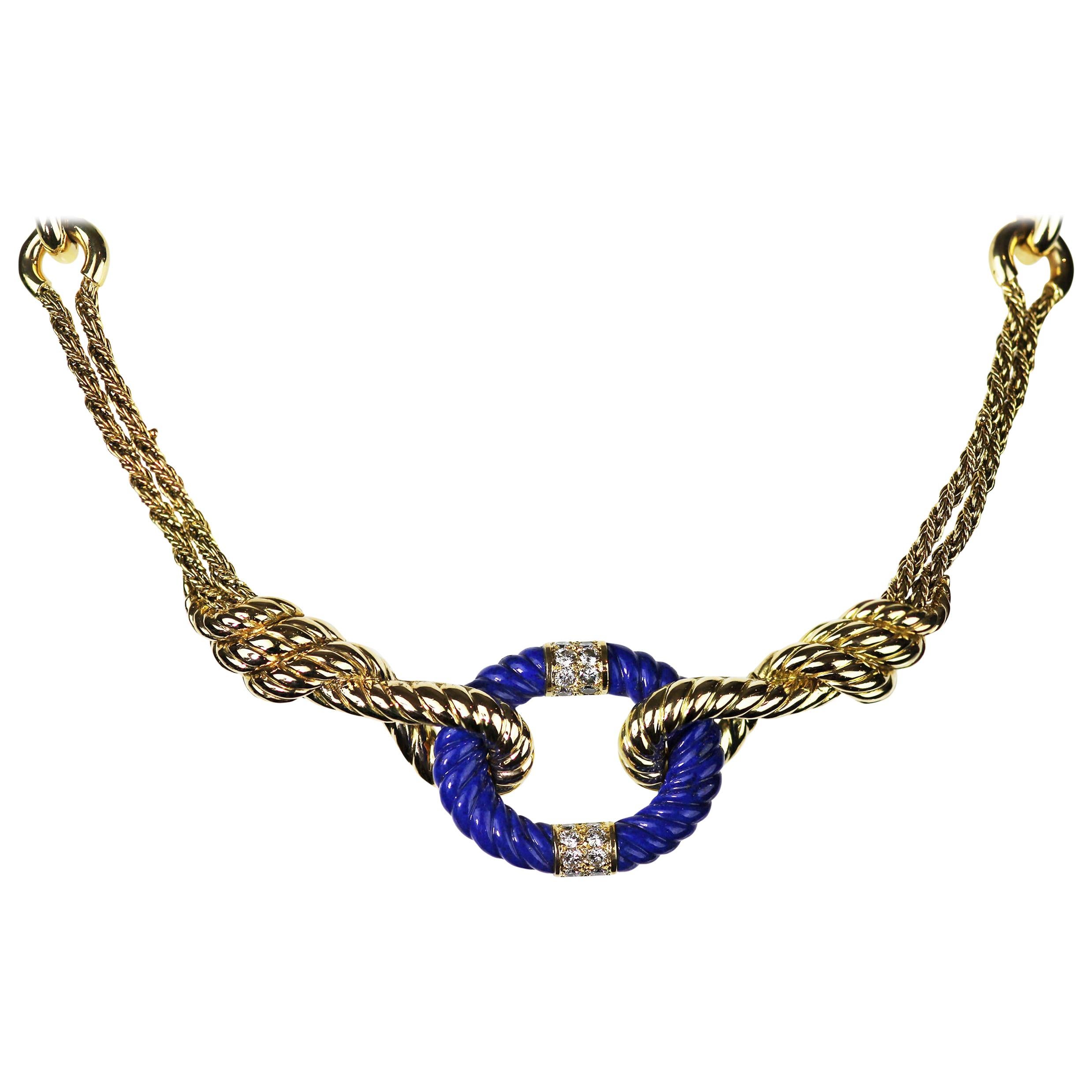 Van Cleef & Arpels, Vintage Diamond and Lapis Lazuli Rope Twist Necklace in 18 K