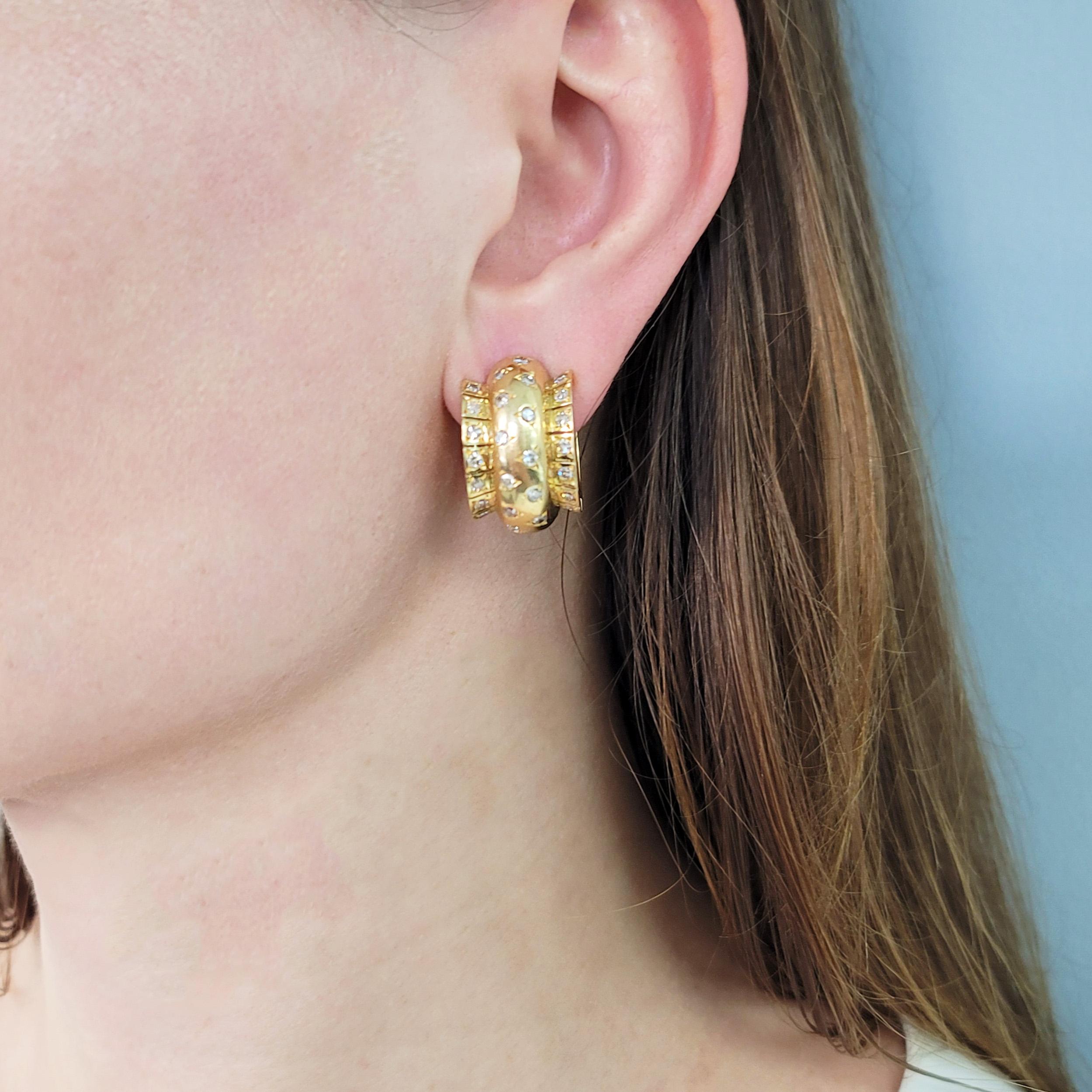 Van Cleef & Arpels Retro Diamond Earrings
This pair of earrings has approximately 52 single and old-cut with approximate total weight of 1 carat  all set in 18k yellow gold.
 Signed Van Cleef & Arpels, N.Y., V.C.A., 
Serial No: NYxxxx ,CSxxxx.
