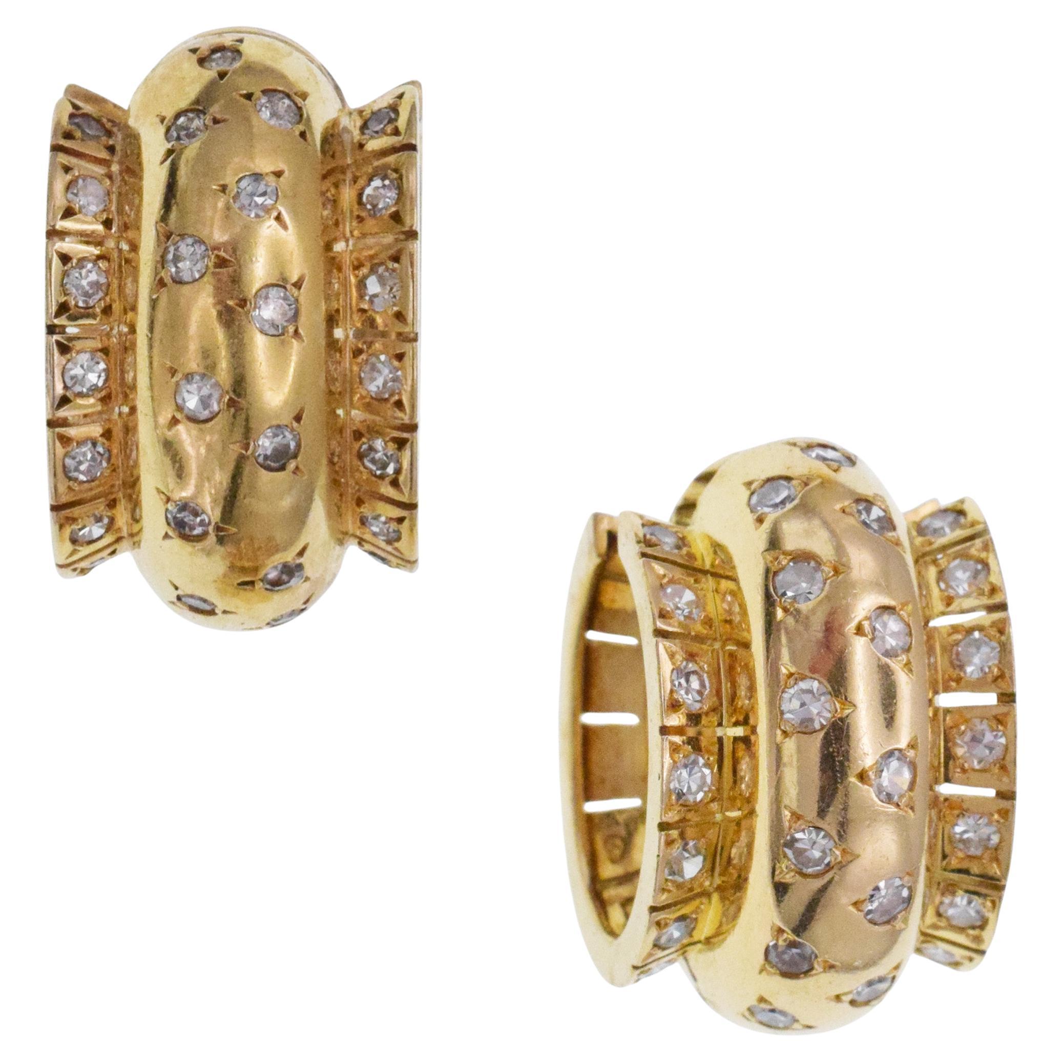 Van Cleef & Arpels Retro Diamond Earrings In Excellent Condition For Sale In New York, NY