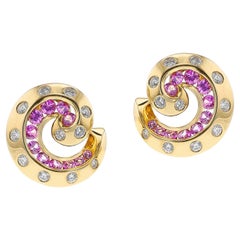 Van Cleef & Arpels Retro Pink Sapphire and Diamond Swirl Earring, 18k