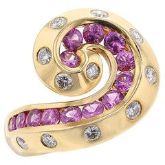 Van Cleef & Arpels Retro Pink Sapphire and Diamond Swirl Ring, 18k