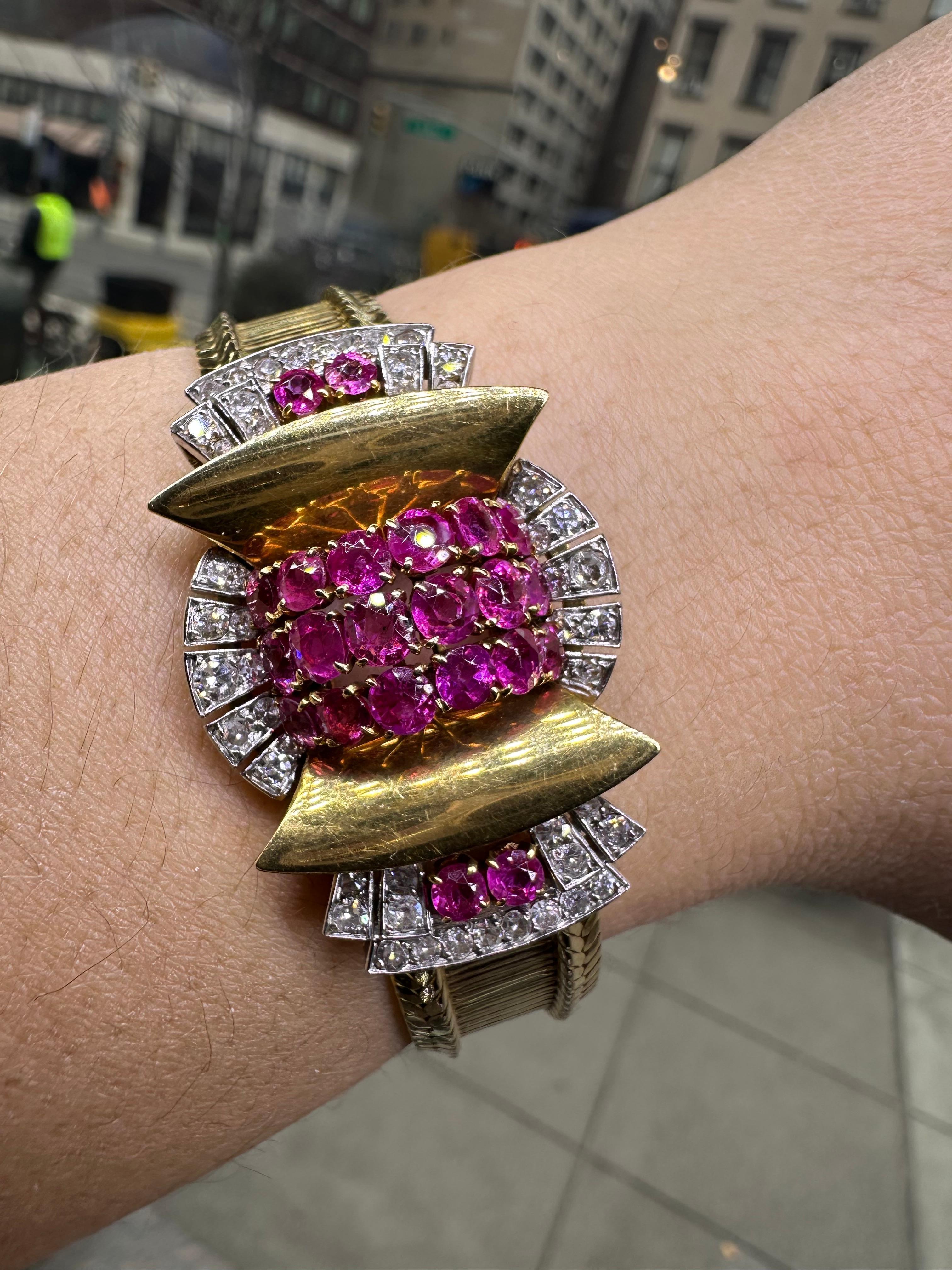 Van Cleef & Arpels Retro-Armband mit Rubin und Diamanten (Rundschliff)
