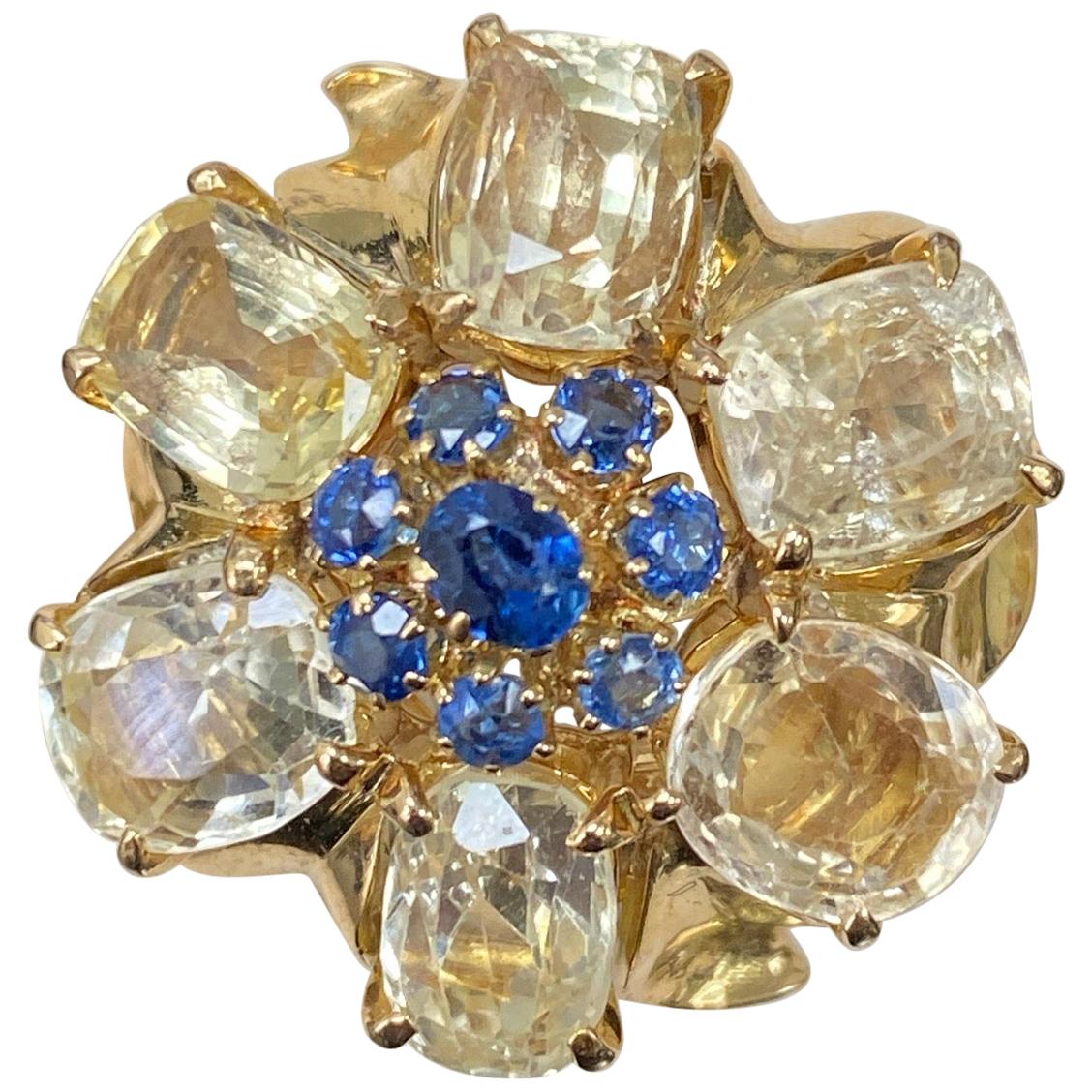 Van Cleef & Arpels Retro Yellow and Blue Sapphire Ring For Sale