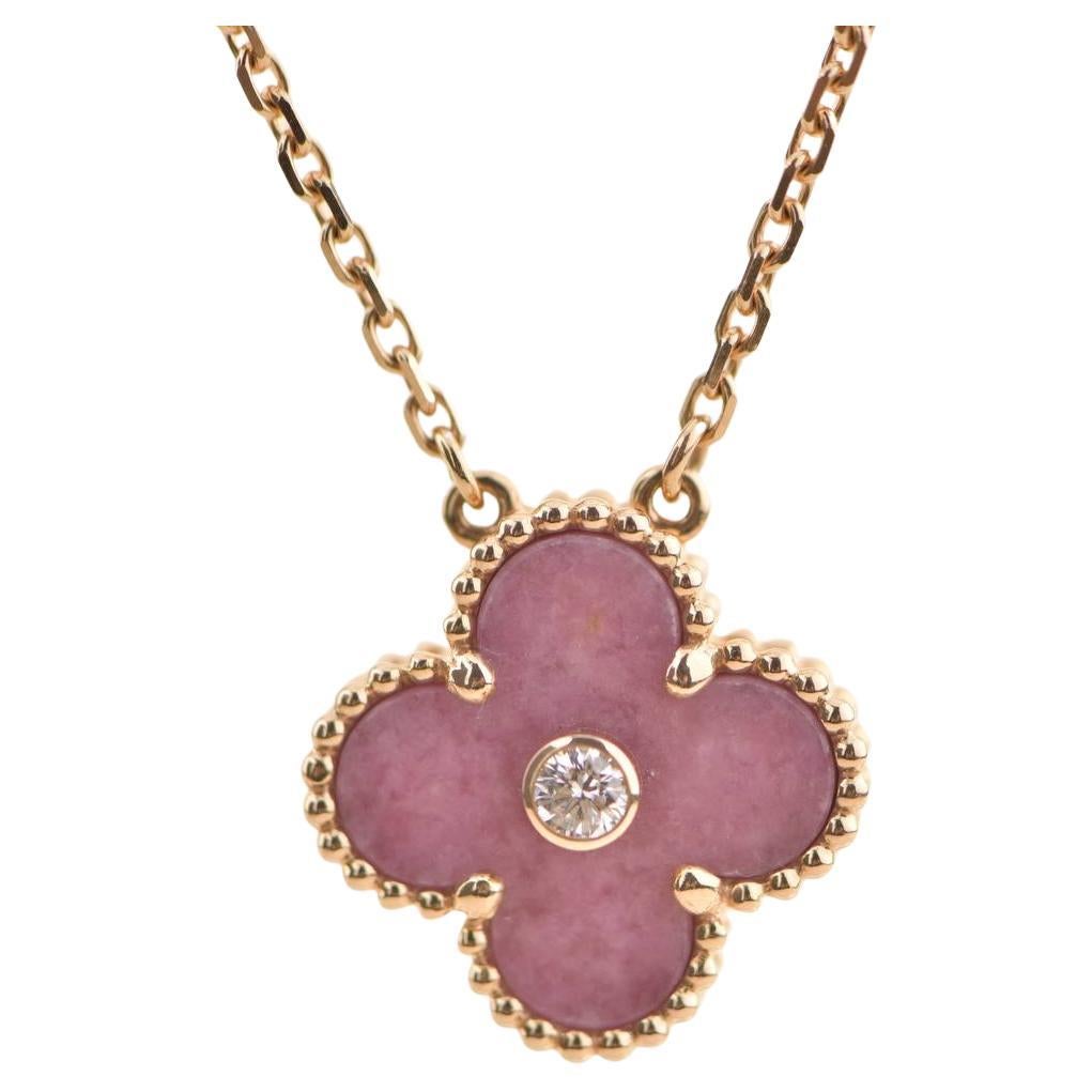 Van Cleef & Arpels Rhodonite Vintage Alhambra Diamond 2021 Holiday Pendant