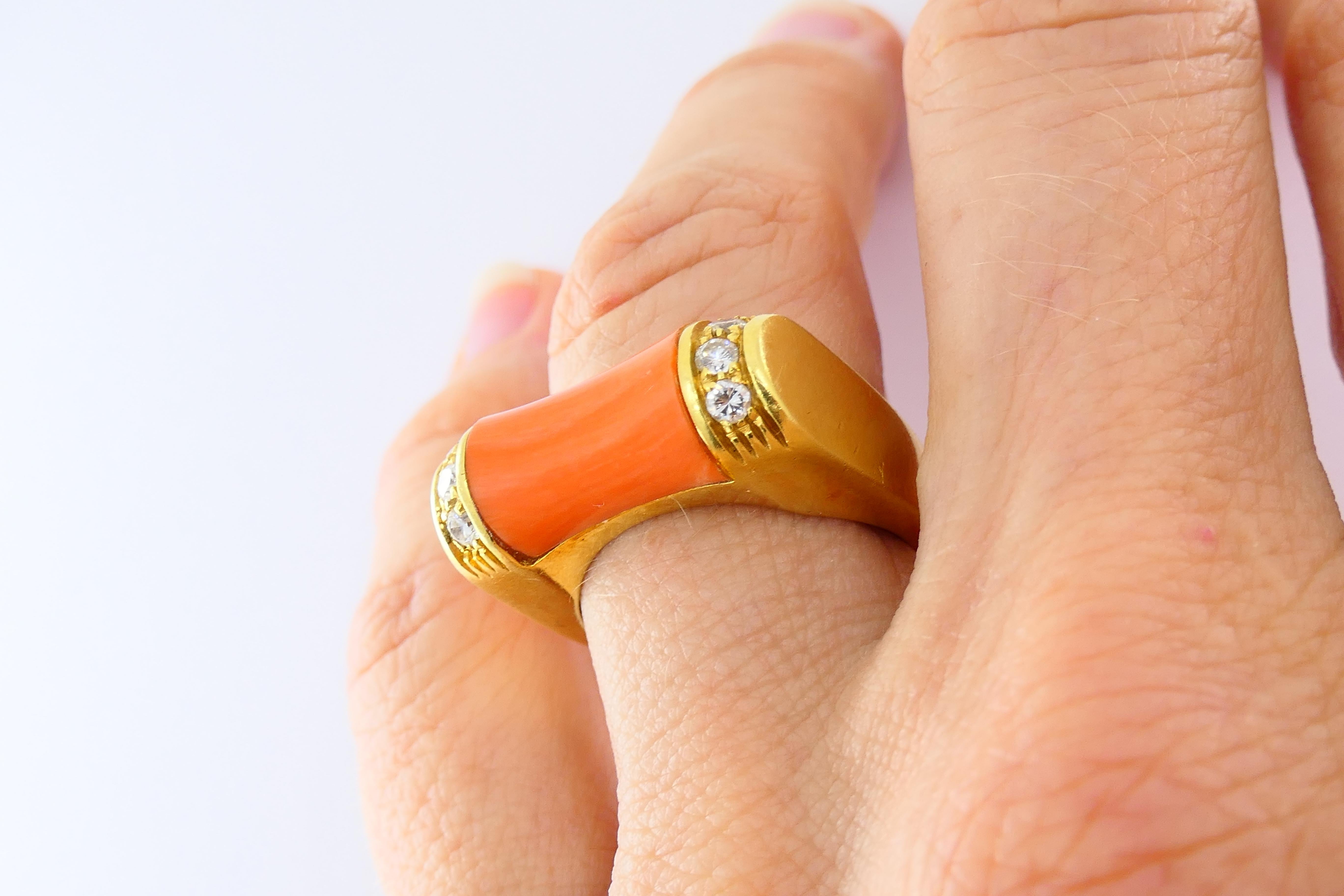 Van Cleef & Arpels Bague corail diamant or 18 carats en vente 6