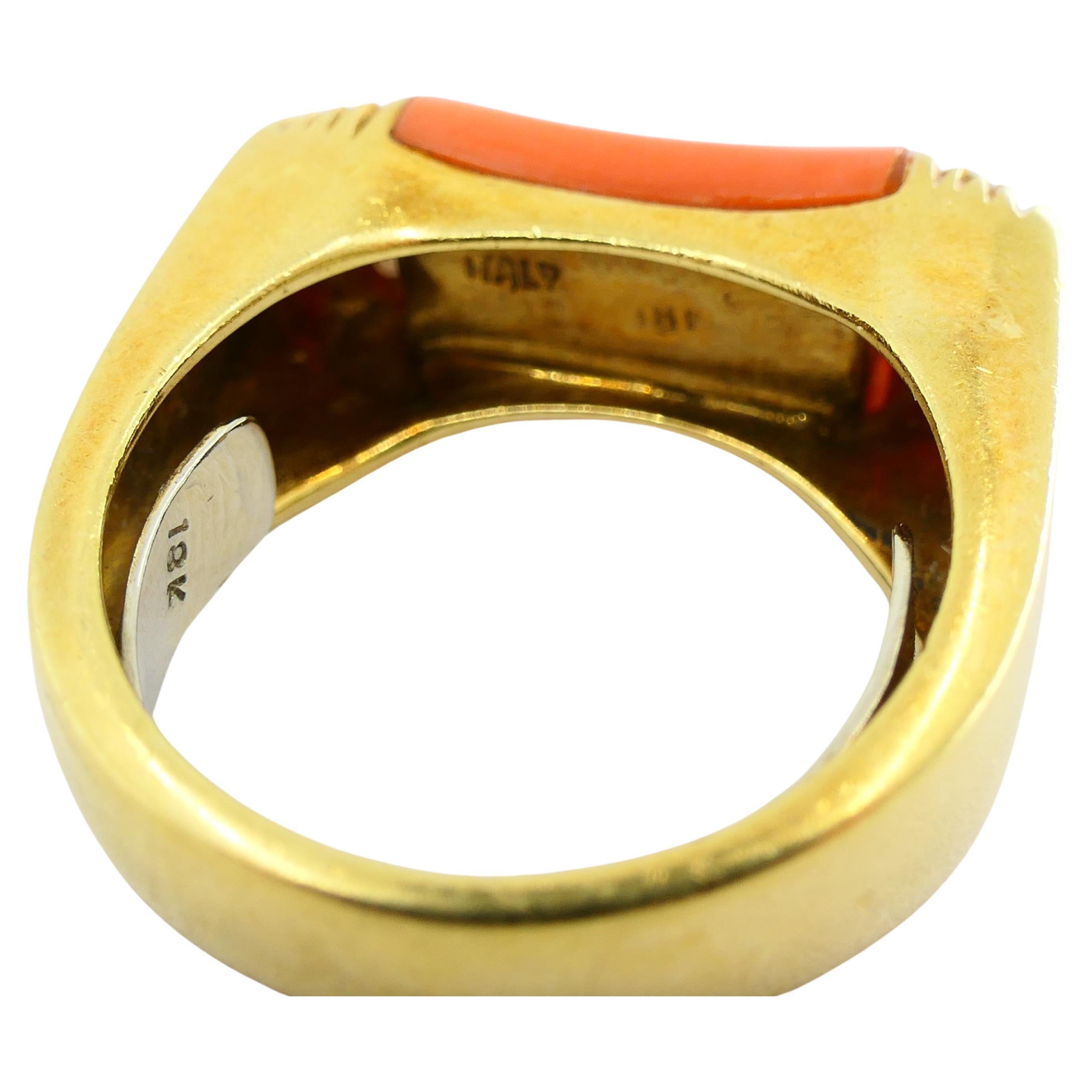 Van Cleef & Arpels Bague corail diamant or 18 carats en vente 4