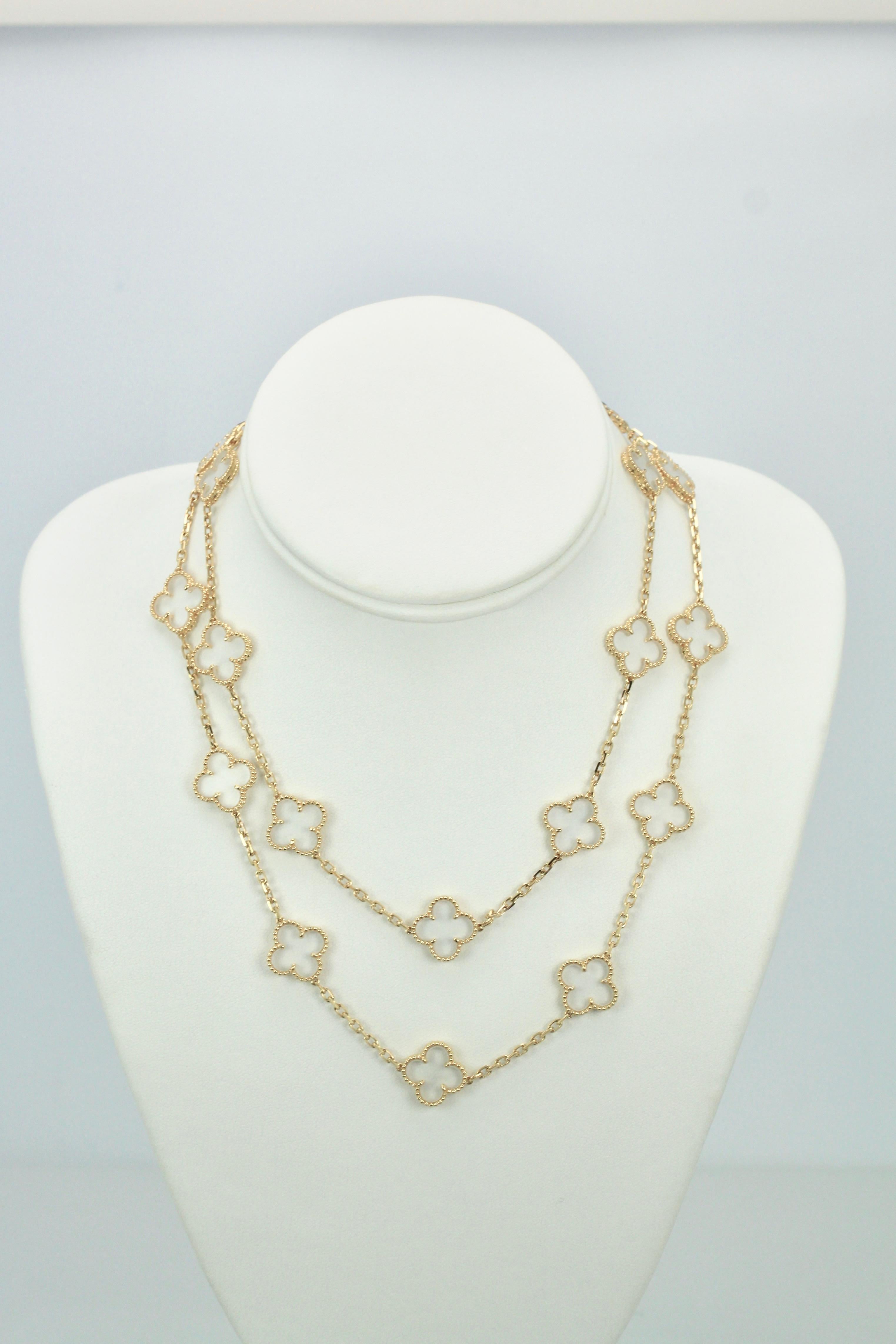 Van Cleef & Arpels Rock Crystal 20 Motif Alhambra Necklace Custom Made 3