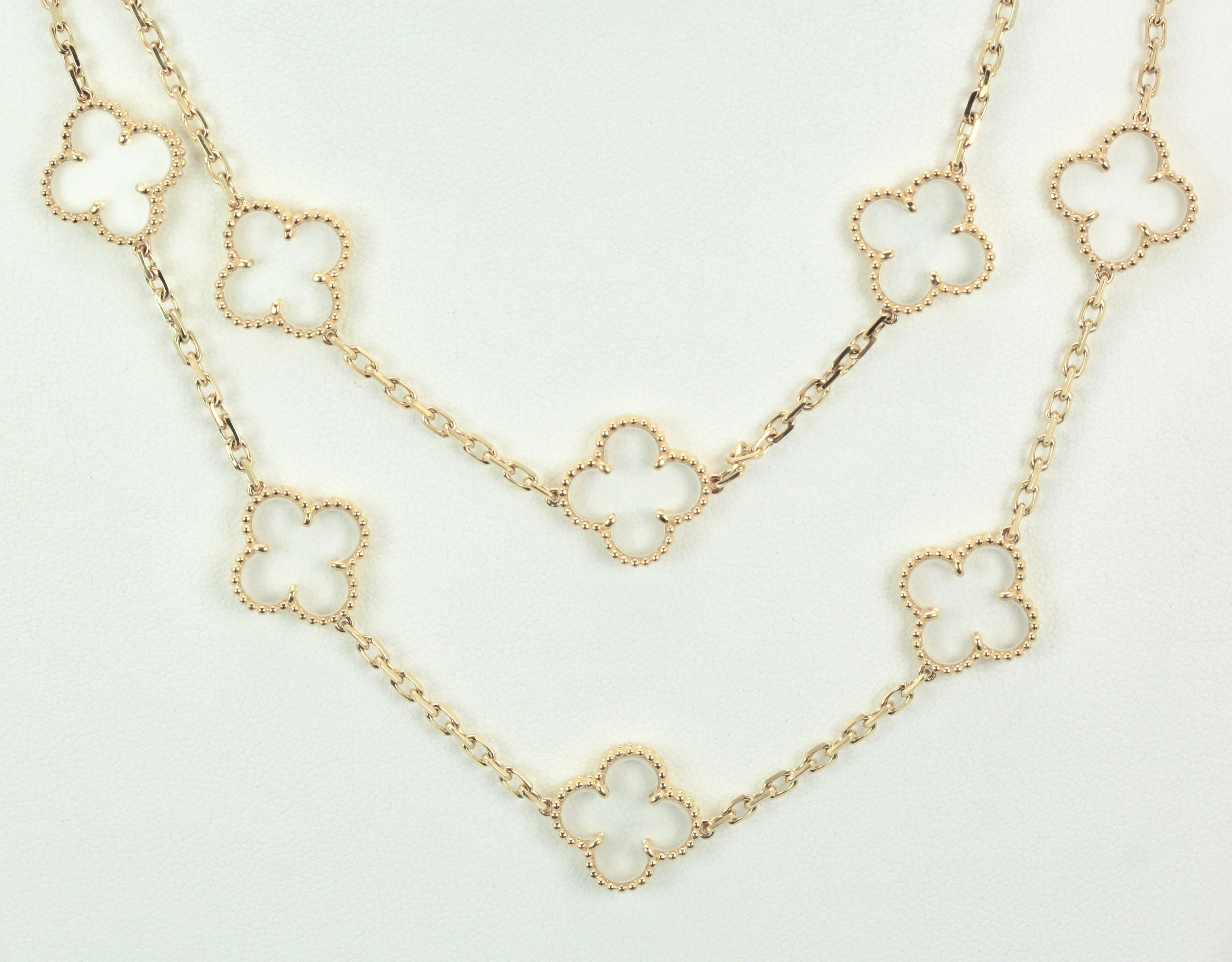 Van Cleef & Arpels Rock Crystal 20 Motif Alhambra Necklace Custom Made 1