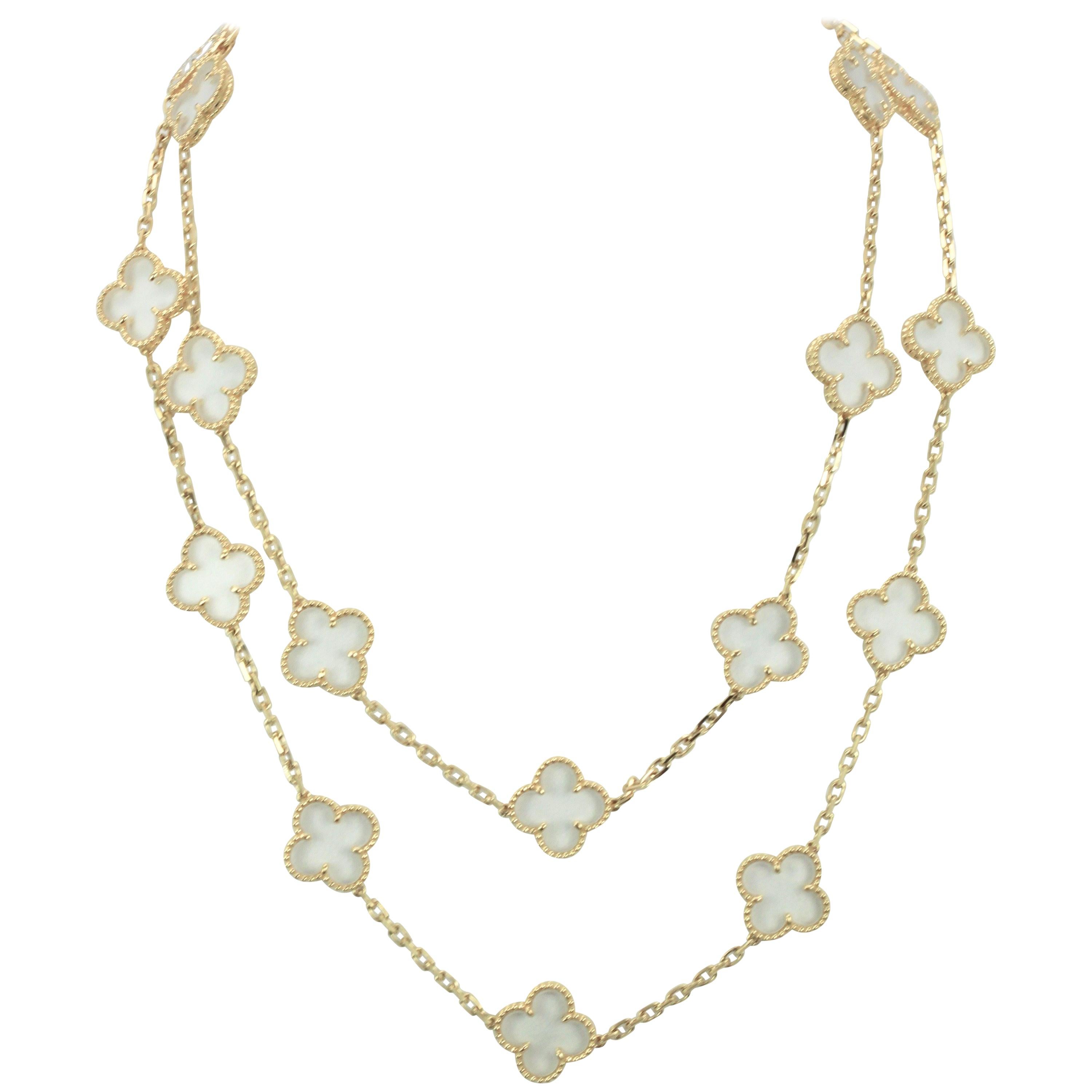 Van Cleef & Arpels Rock Crystal 20 Motif Alhambra Necklace Custom Made