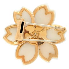 Van Cleef & Arpels Rose de Noel 18K Gold 0.50ct Diamond & White Coral Brooch