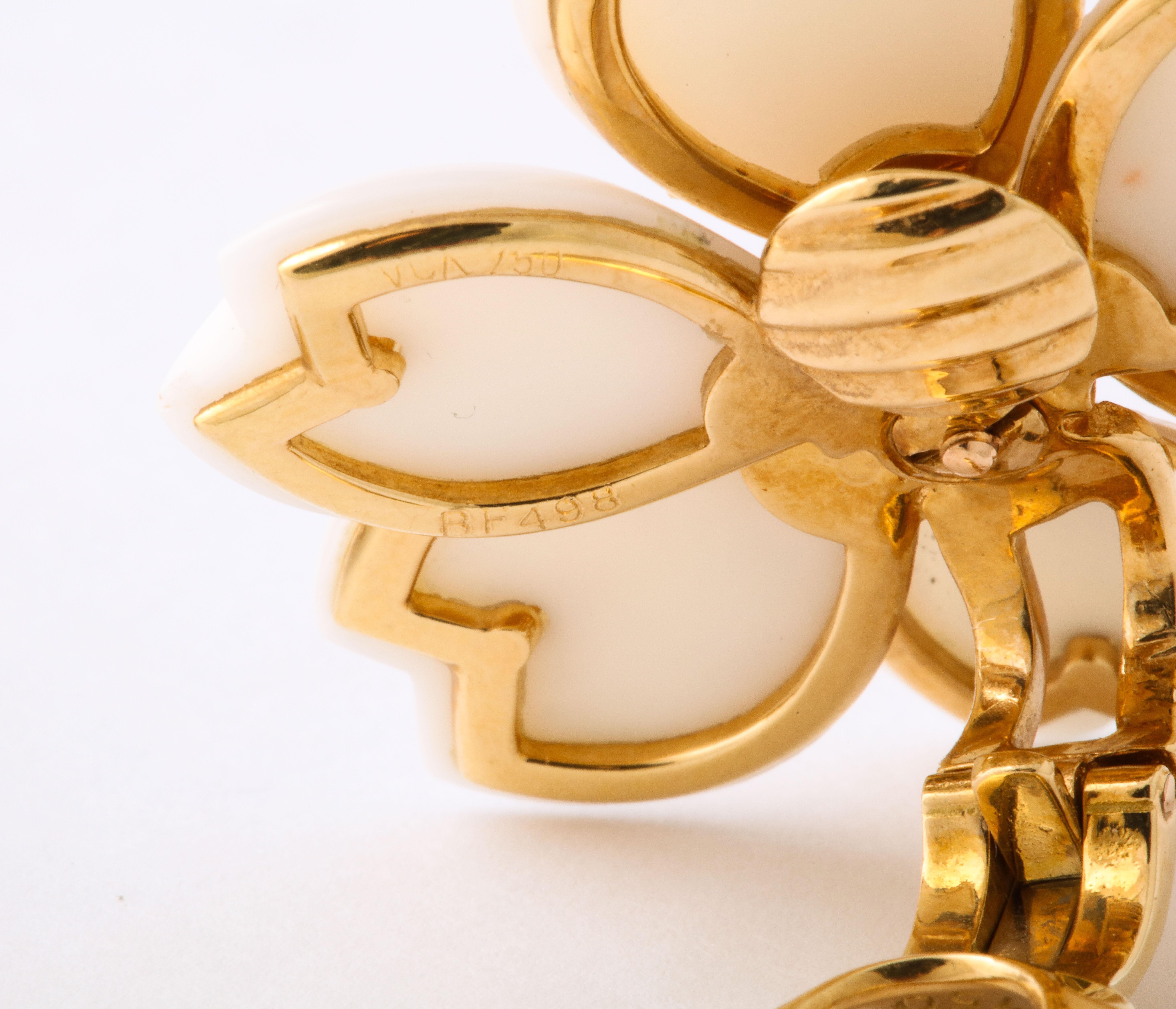 Van Cleef & Arpels Rose de Noel Coral Diamond Gold Earrings 1