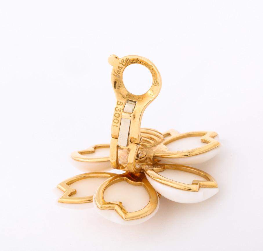 Van Cleef & Arpels Rose de Noel Coral Diamond Gold Earrings 3