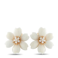 Van Cleef & Arpels Rose de Noel Diamond and White Coral Earrings