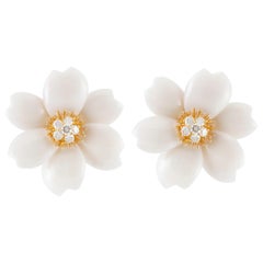 Van Cleef & Arpels Rose De Noel Diamond and White Coral Flower Yellow Gold