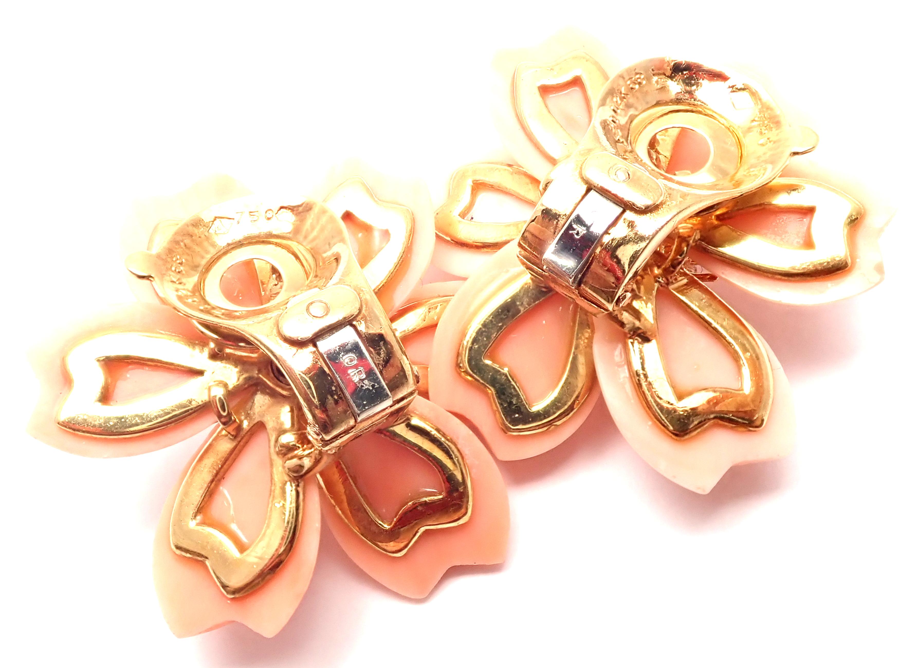 Van Cleef & Arpels Rose de Noel Diamond Coral Flower Yellow Gold Earrings 1