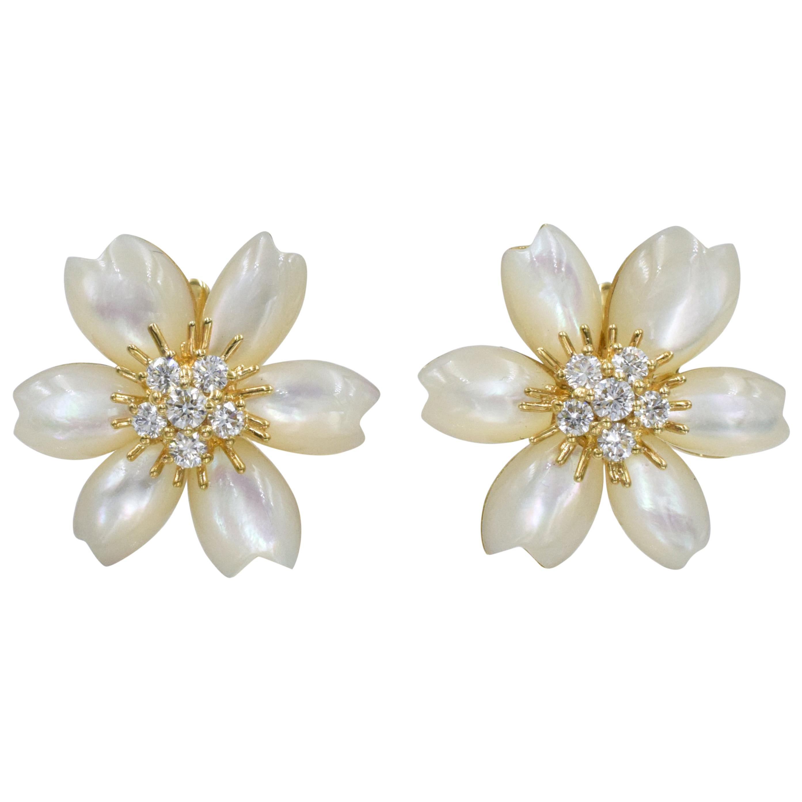 Van Cleef & Arpels "Rose de Noël" Earrings Mother of Pearl