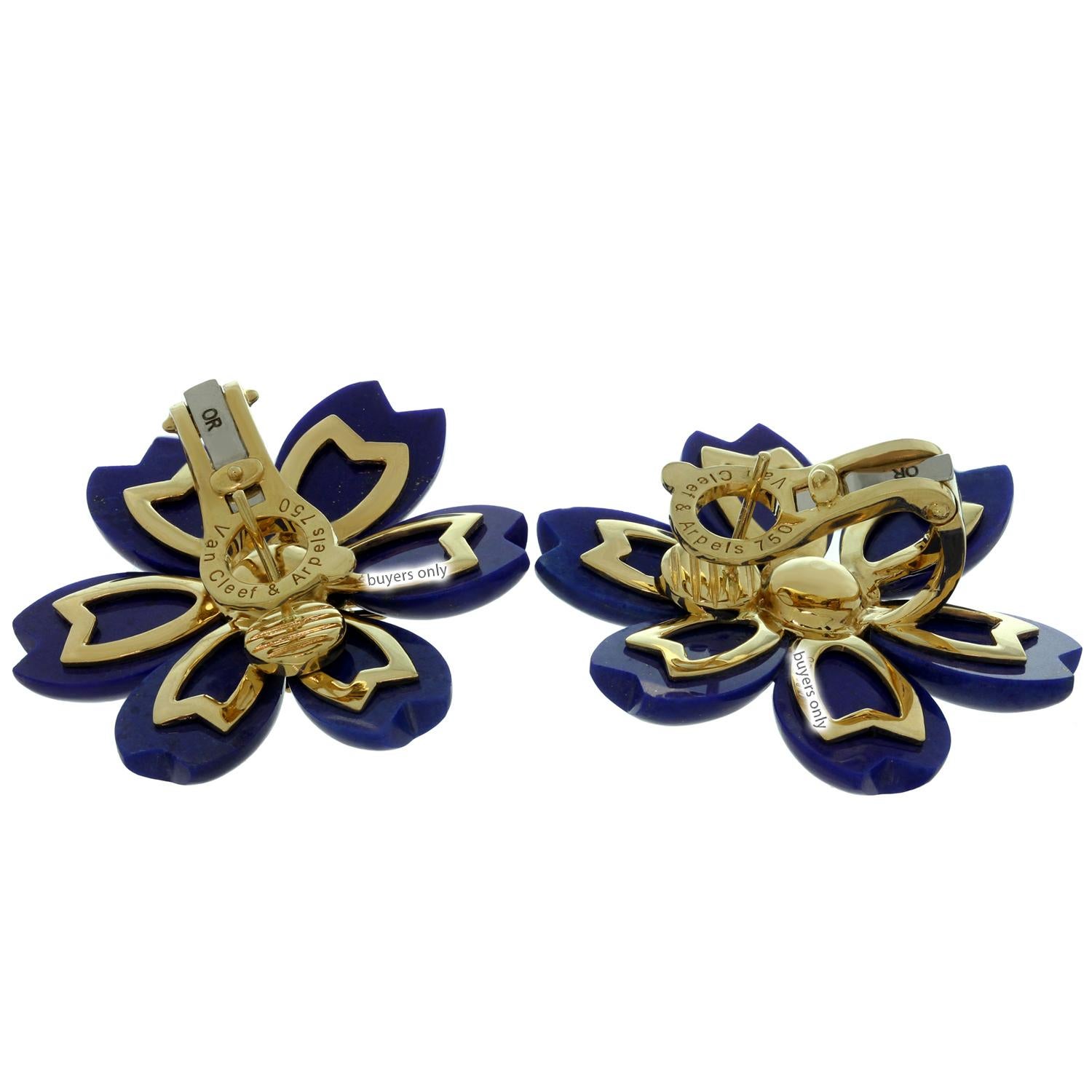 Van Cleef & Arpels Rose De Noel Lapis Lazuli Diamond Yellow Gold Earrings 1