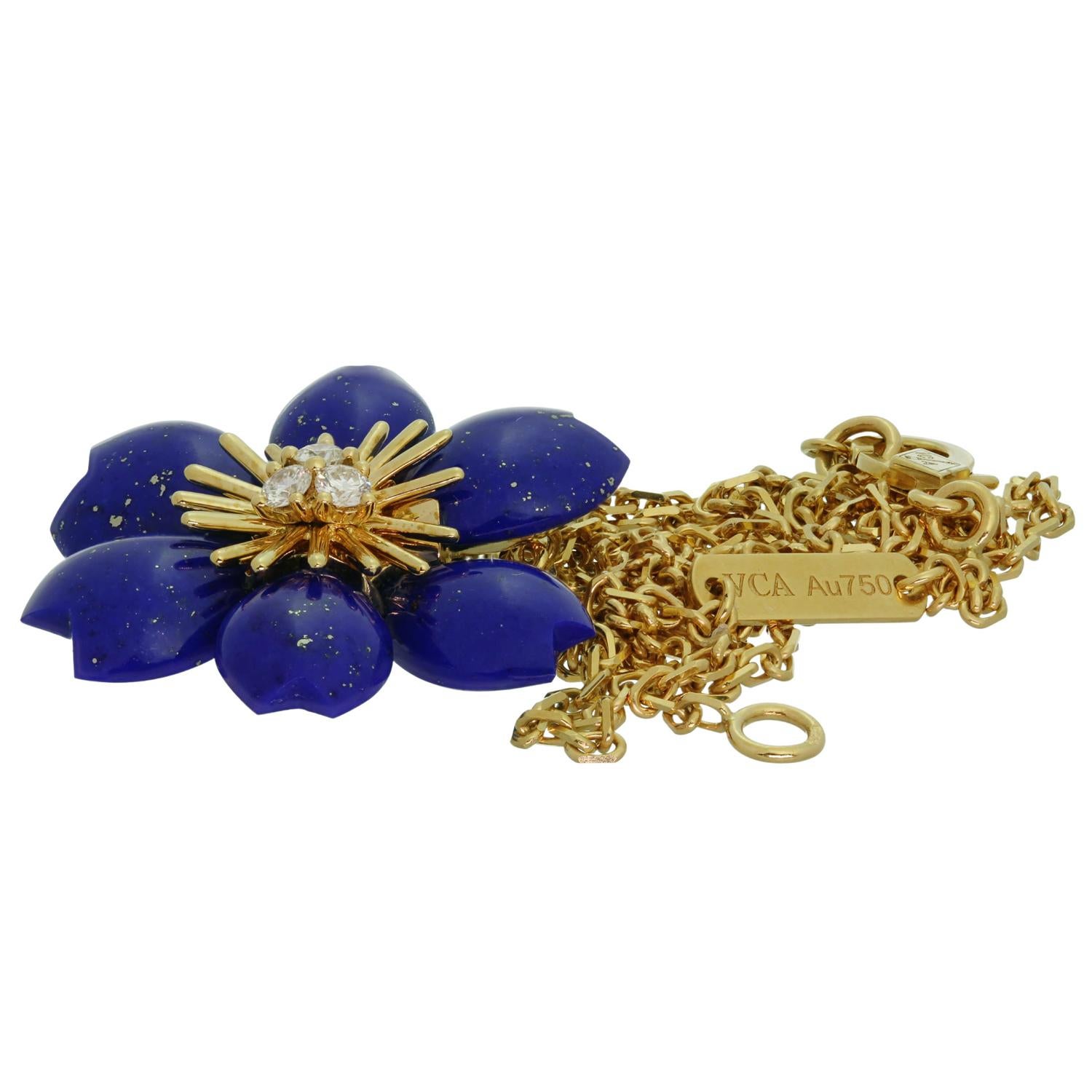 Women's or Men's Van Cleef & Arpels Rose de Noël Lapis Lazuli Pendant Necklace