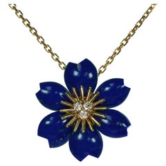 Van Cleef & Arpels Rose de Noël Lapis Lazuli Pendant Necklace