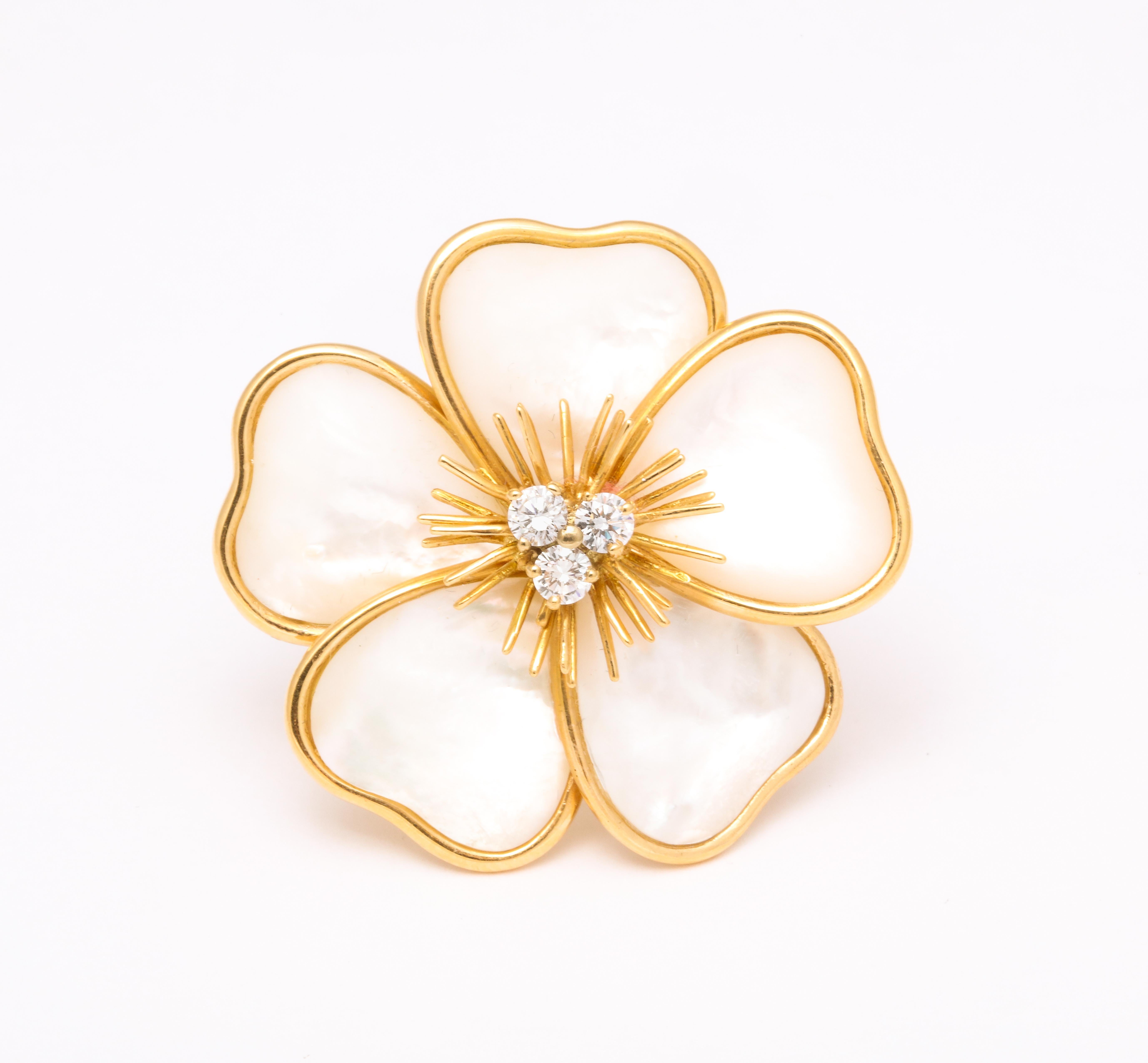 Contemporary Van Cleef & Arpels Rose de Noel Mother of Pearl Diamond Gold Ring