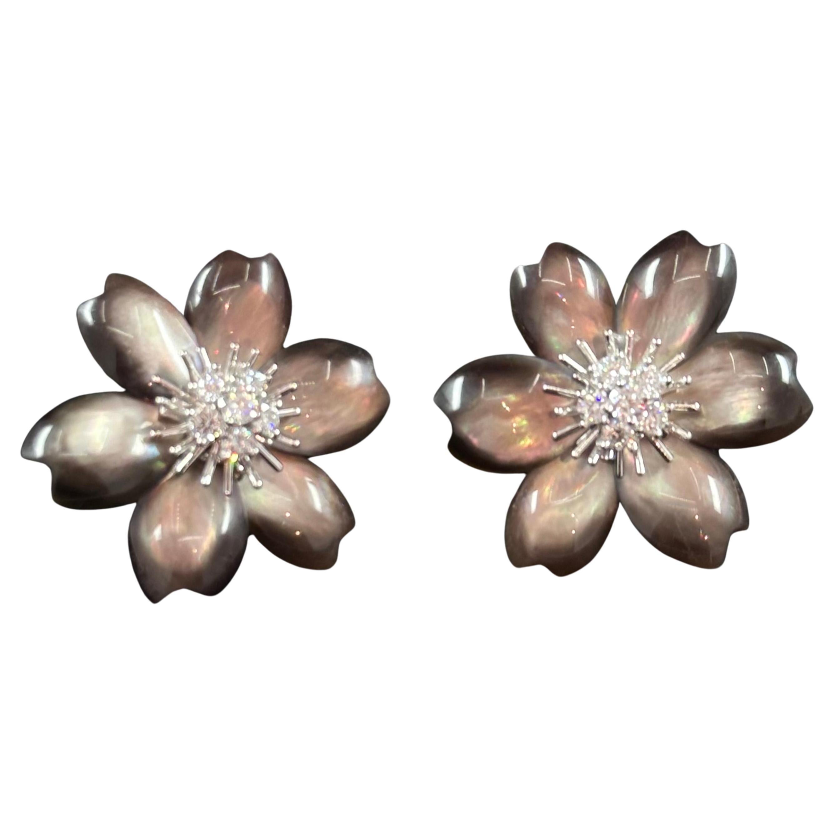 Van Cleef & Arpels Rose de Noel Mother of Pearl Earrings  For Sale