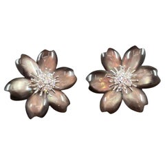 Retro Van Cleef & Arpels Rose de Noel Mother of Pearl Earrings 