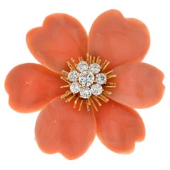 Van Cleef & Arpels Rose de Noël Orange Coral 18K Yellow Gold Brooch