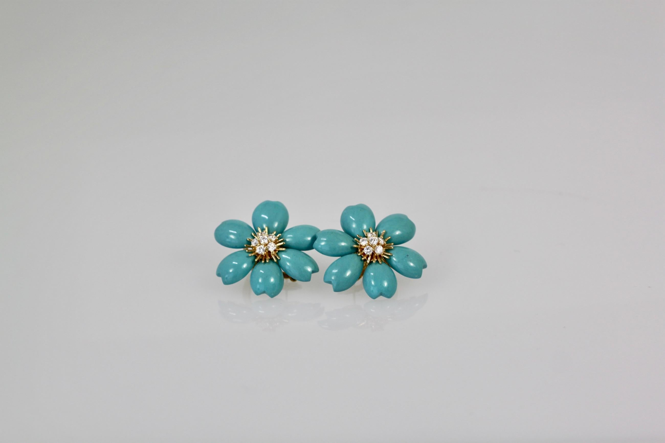 Artist Van Cleef & Arpels Rose de Noel Turquoise Earrings