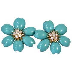 Van Cleef & Arpels Rose de Noel Turquoise Earrings