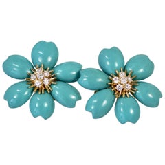 Van Cleef & Arpels Boucles d'oreilles Rose de Noel Turquoise