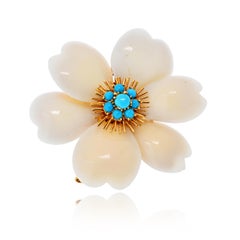 Van Cleef & Arpels Rose de Noël White Coral And Turquoise Brooch