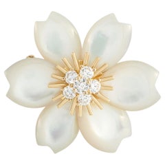 Van Cleef & Arpels Rose de Nol 18K Gold 0.48ct Diamond, Pearl Brooch VC31-052026