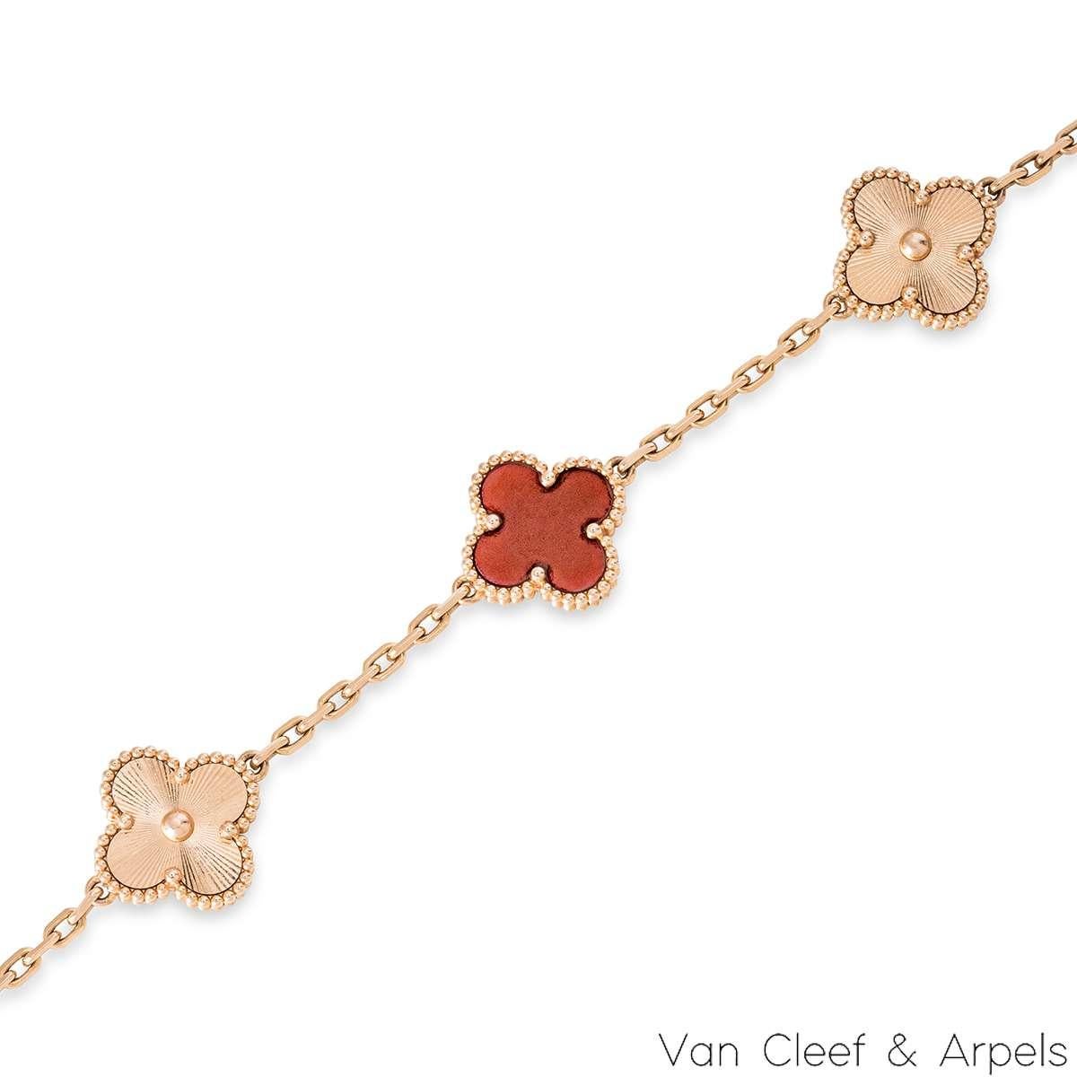 Van Cleef & Arpels Rose Gold Carnelian Guilloche Vintage Alhambra Bracelet VCARP In New Condition For Sale In London, GB
