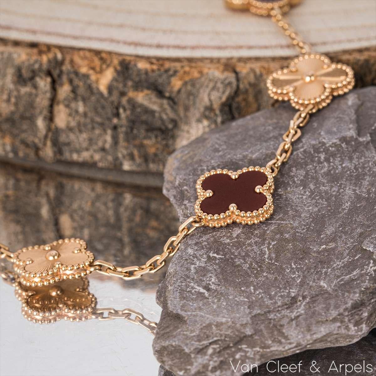 Women's Van Cleef & Arpels Rose Gold Carnelian Guilloche Vintage Alhambra Bracelet VCARP For Sale