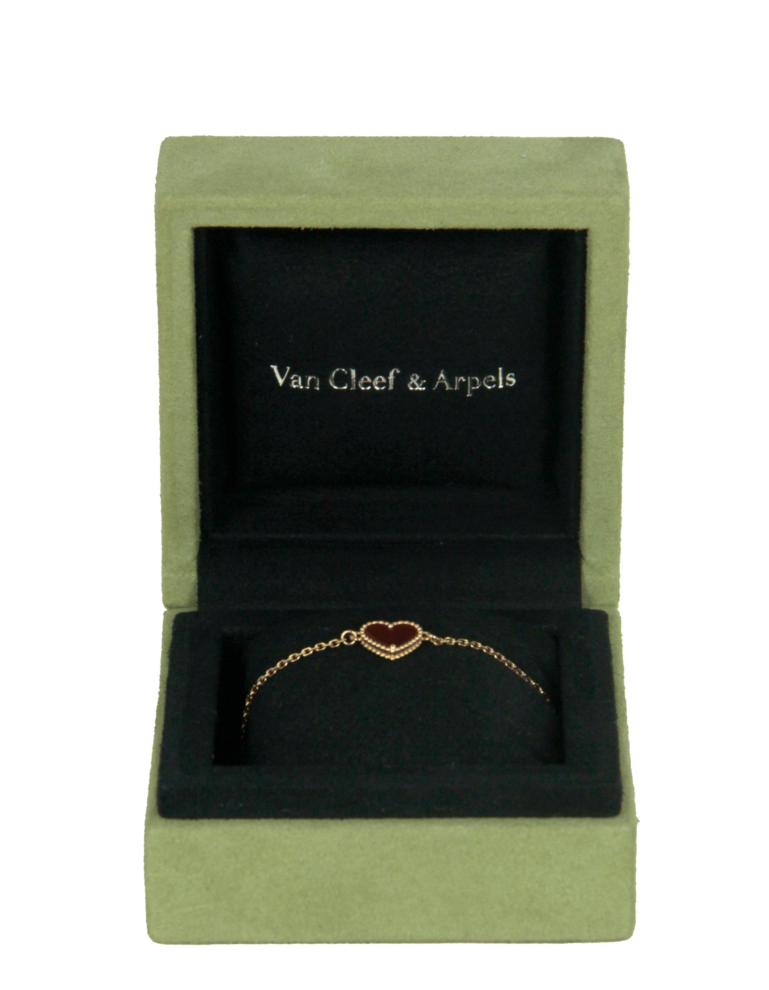 Heart Cut Van Cleef & Arpels Rose Gold & Carnelian Sweet Alhambra Heart Bracelet