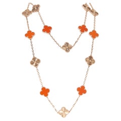 Van Cleef & Arpels Rose Gold Carnelian Vintage Alhambra Necklace
