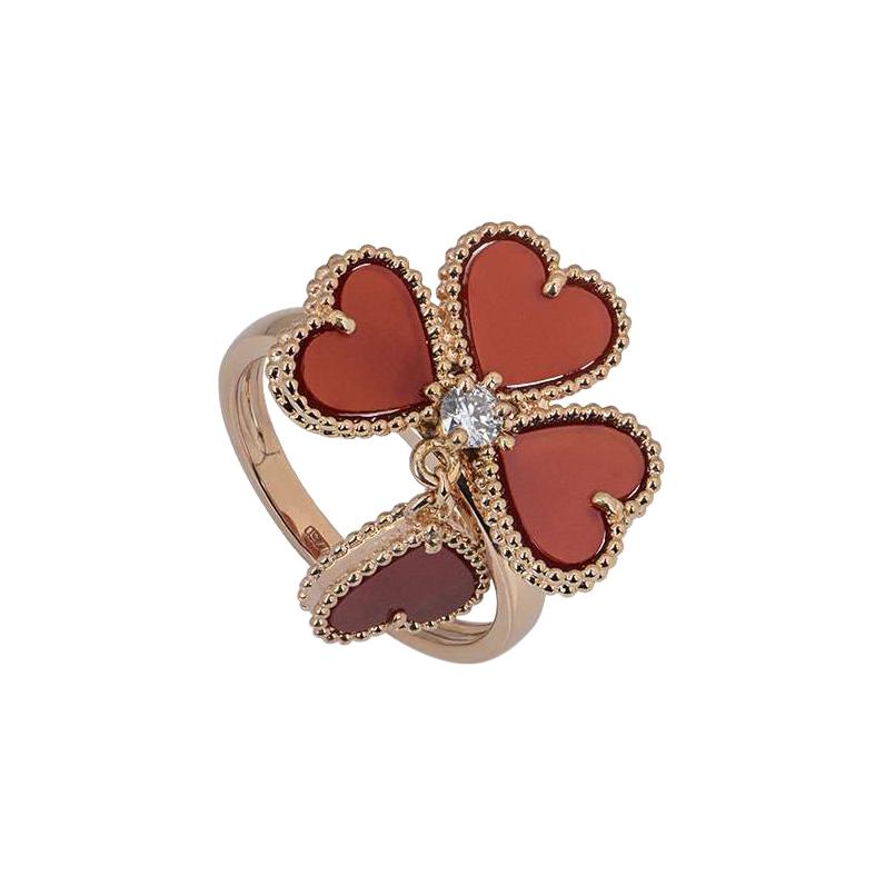 Van Cleef & Arpels Rose Gold, Diamond and Carnelian Sweet Alhambra Ring