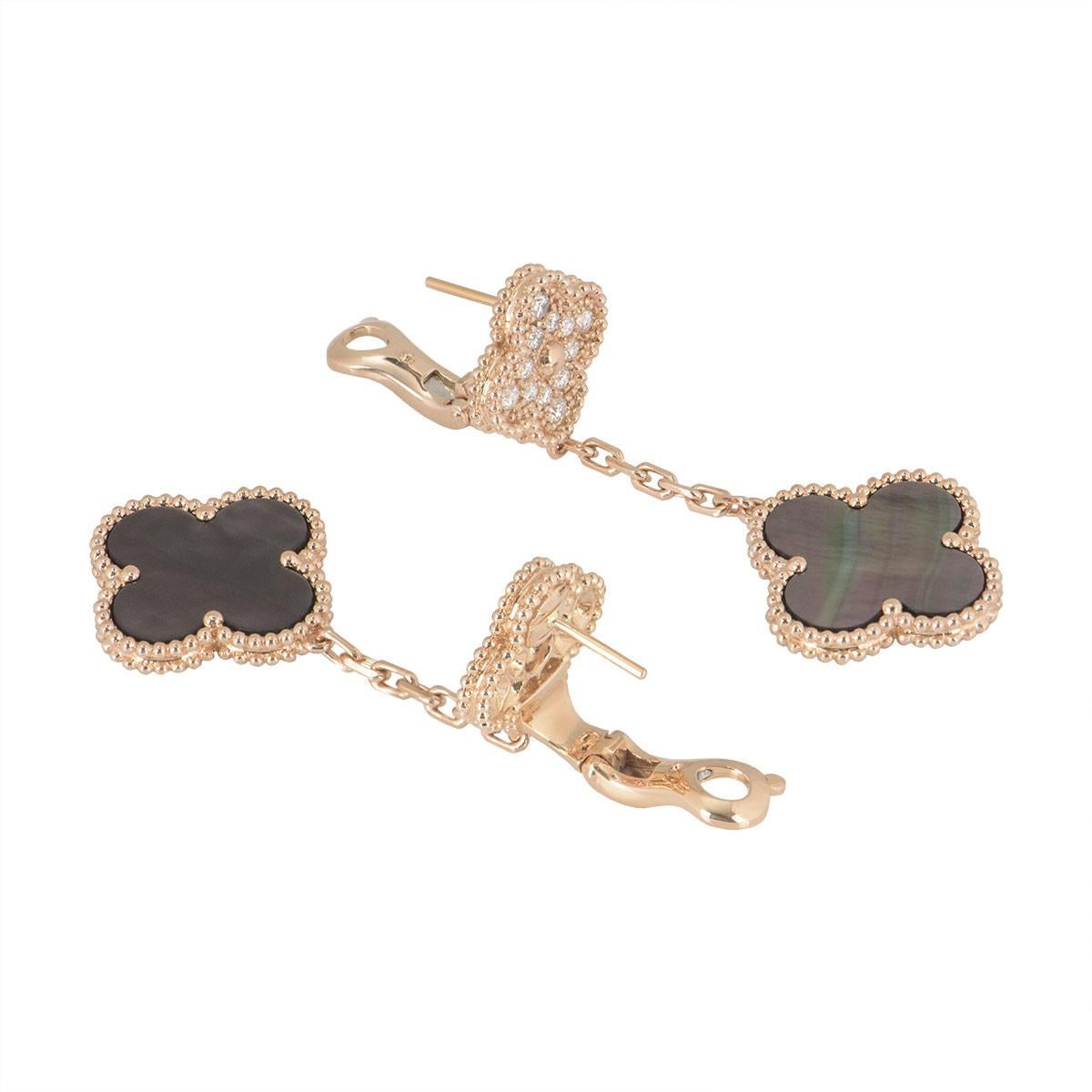 Van Cleef & Arpels Orecchini Alhambra Magici in oro rosa con diamanti e madreperla V.I.I. In condizioni ottime in vendita a Mayfair, London, London