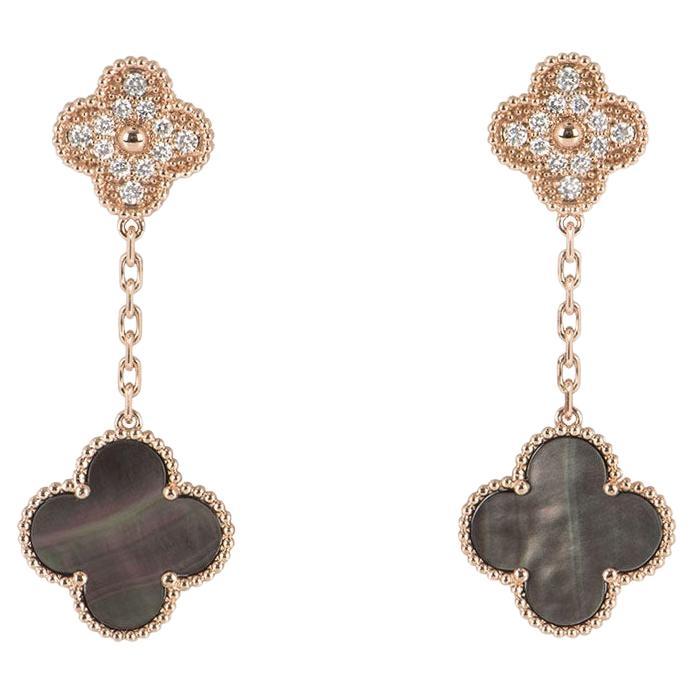 Van Cleef & Arpels Pendientes de oro rosa con diamantes y madreperla Alhambra Mágica V
