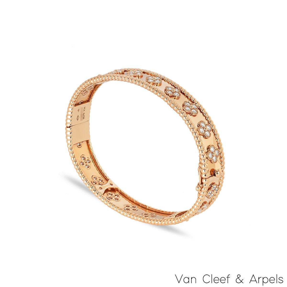 A beautiful 18k rose gold bracelet by Van Cleef & Arpels from the Perlée Clovers collection. The bracelet features 20 four leaf clover motifs, each set with 4 round brilliant cut diamonds with an approximate total weight of 1.78ct, E-F colour and