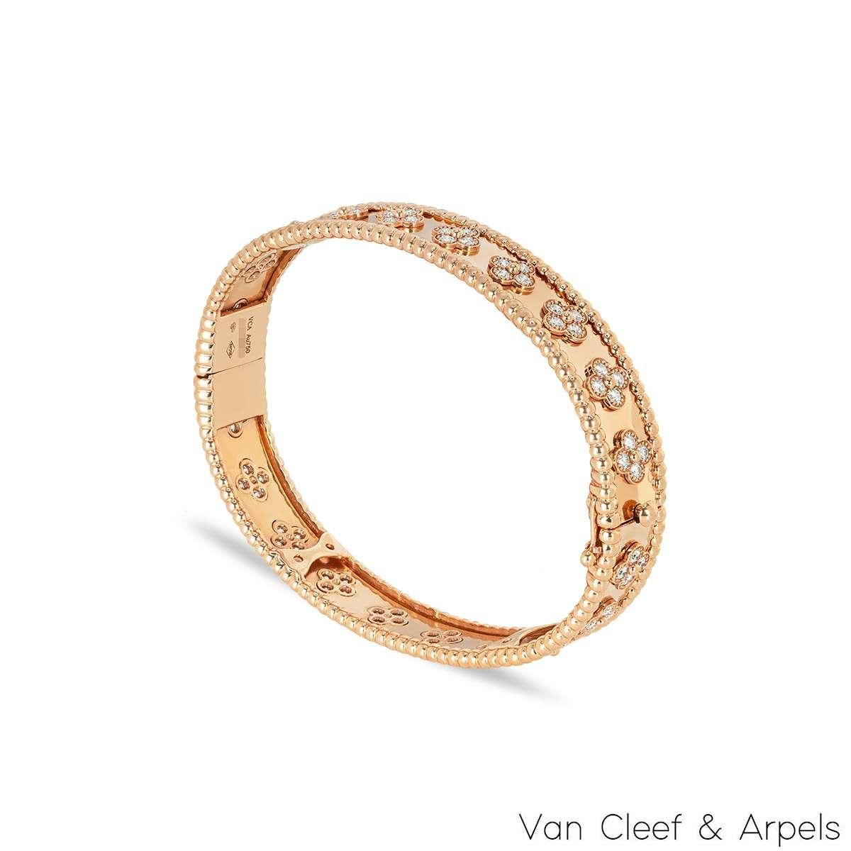 A beautiful 18k rose gold bracelet by Van Cleef & Arpels, from their Perlée Clovers collection. The bracelet features 20 of their signature four leaf clover motifs, each set with 4 round brilliant cut diamonds with an approximate total weight of