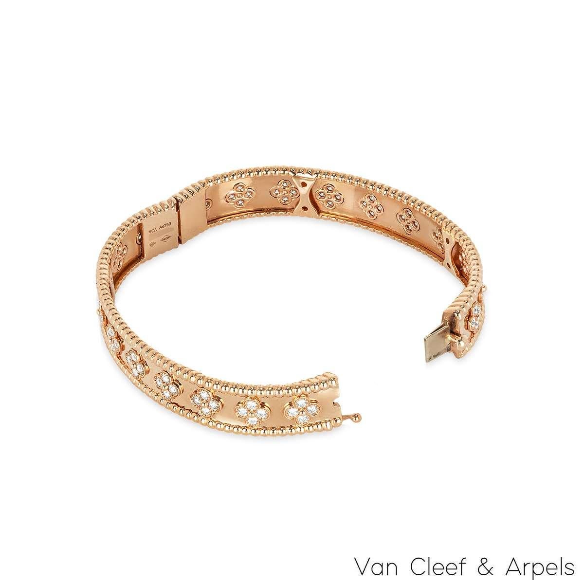 Van Cleef & Arpels Rose Gold Diamond Perlée Clovers Bracelet VCARN5B200 In Excellent Condition In London, GB