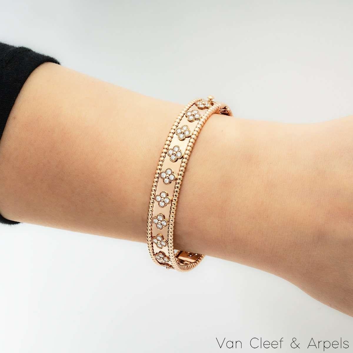Women's or Men's Van Cleef & Arpels Rose Gold Diamond Perlée Clovers Bracelet VCARN5B200