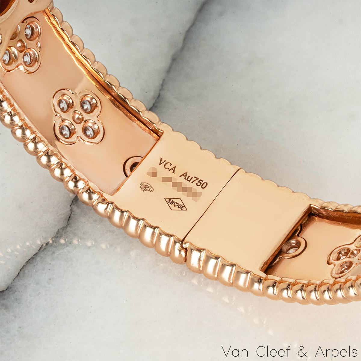 Van Cleef & Arpels Rose Gold Diamond Perlée Clovers Bracelet VCARN5B200 In Excellent Condition In London, GB
