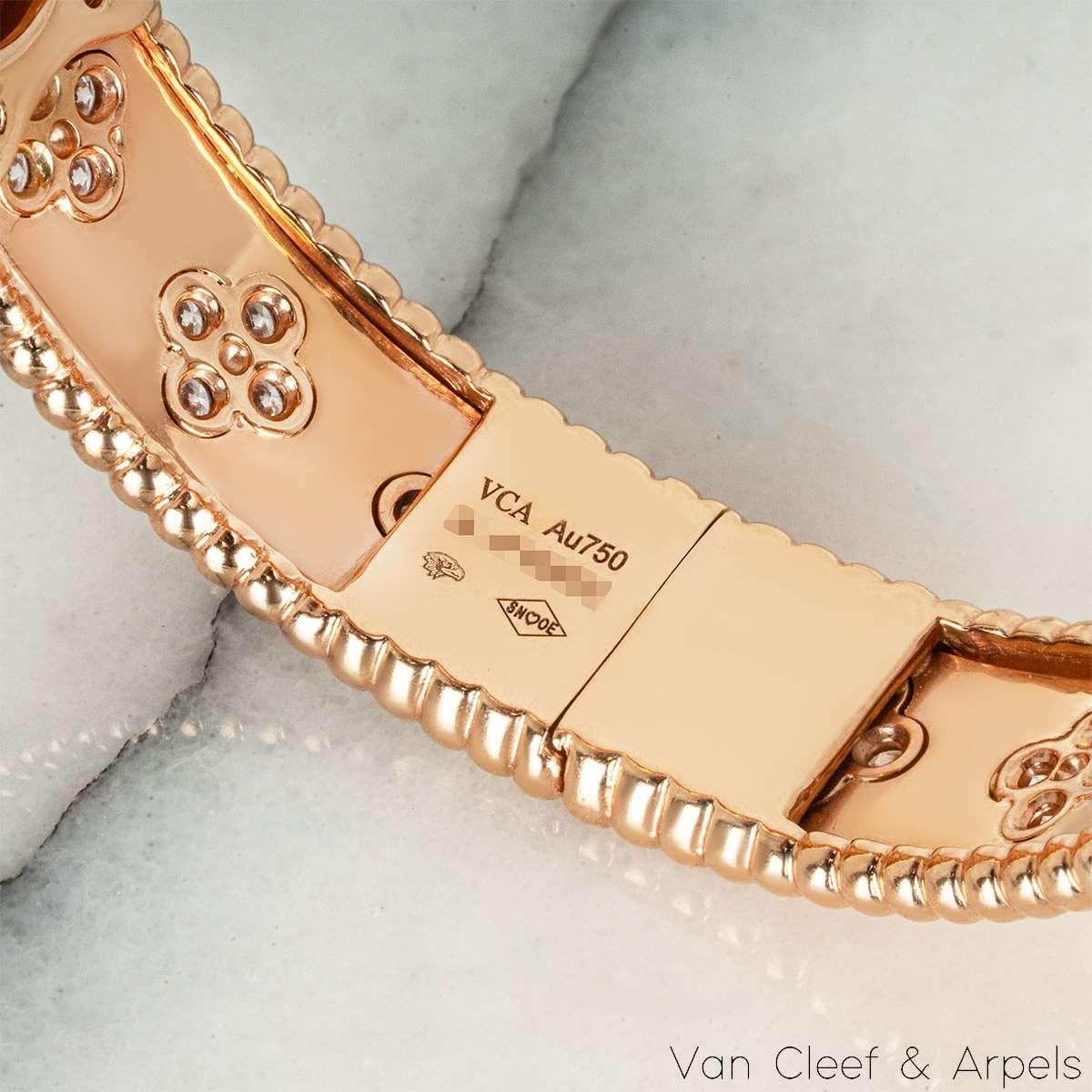 Van Cleef & Arpels Rose Gold Diamond Perlée Clovers Bracelet VCARN5B200 2