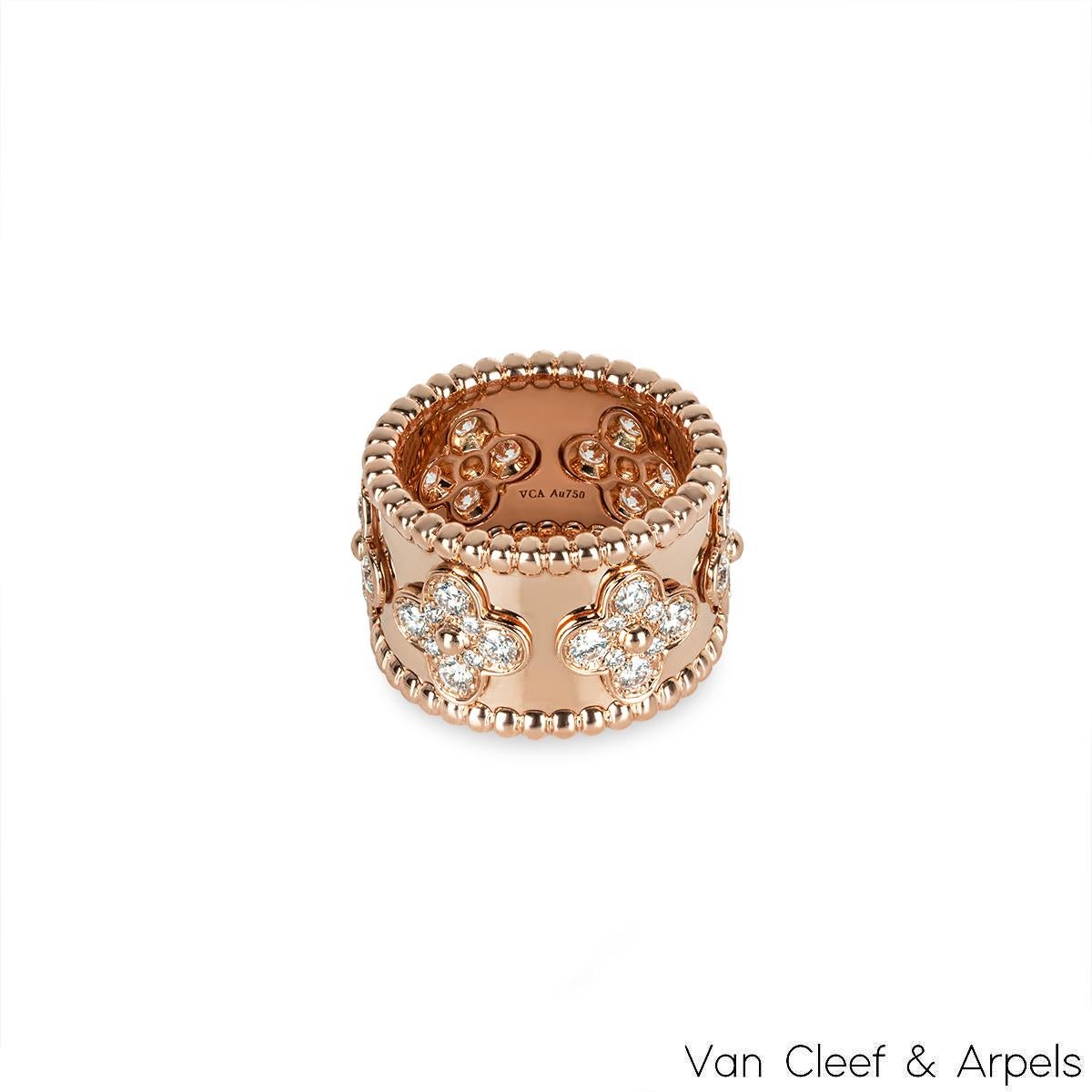 Round Cut Van Cleef & Arpels Rose Gold Diamond Perlee Clovers Medium Ring For Sale