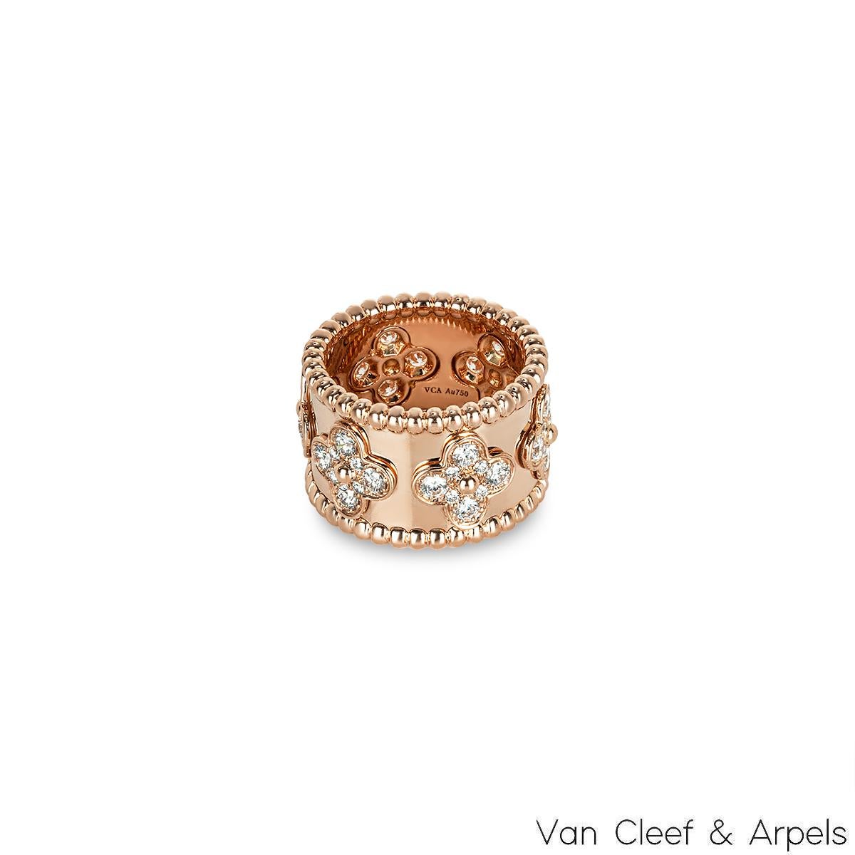 Van Cleef & Arpels Rose Gold Diamond Perlee Clovers Medium Ring In Excellent Condition For Sale In London, GB